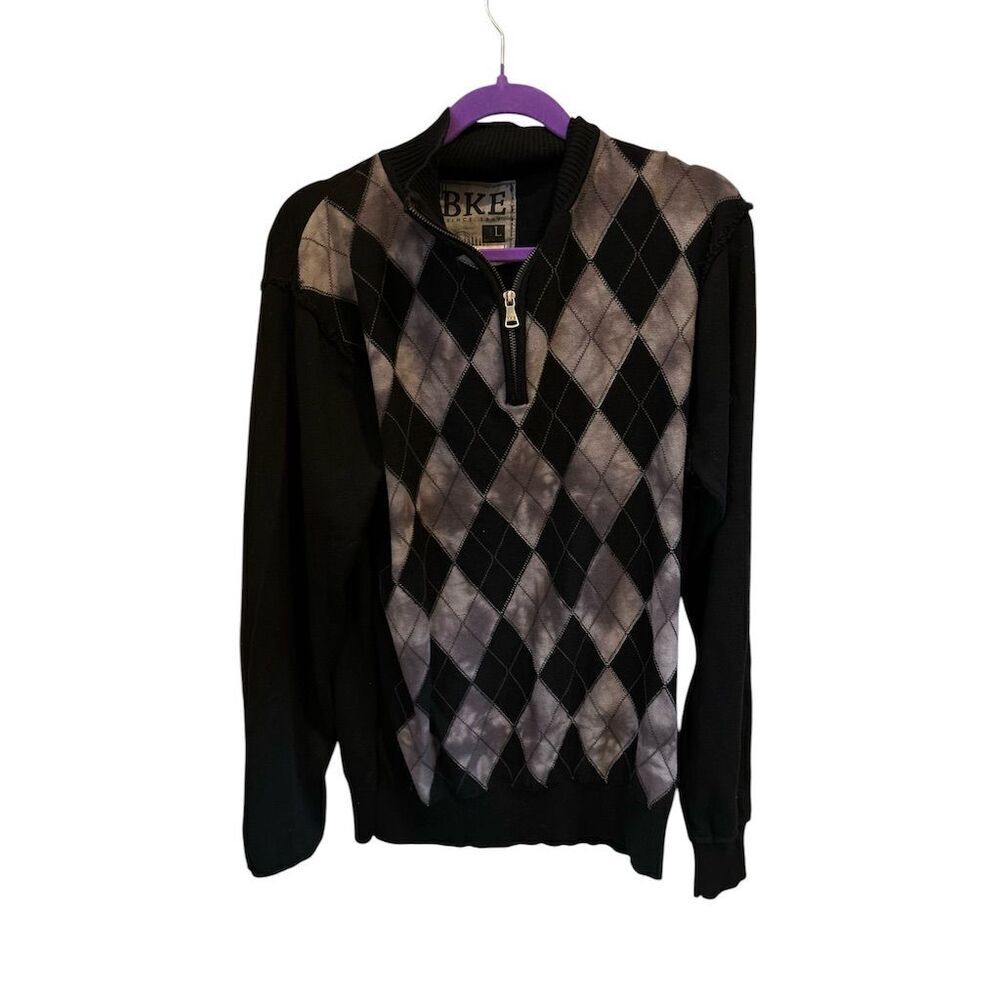 Men's BKE Quarter Zip Pullover‎ Sweater Black L Casual Athletic Fit
